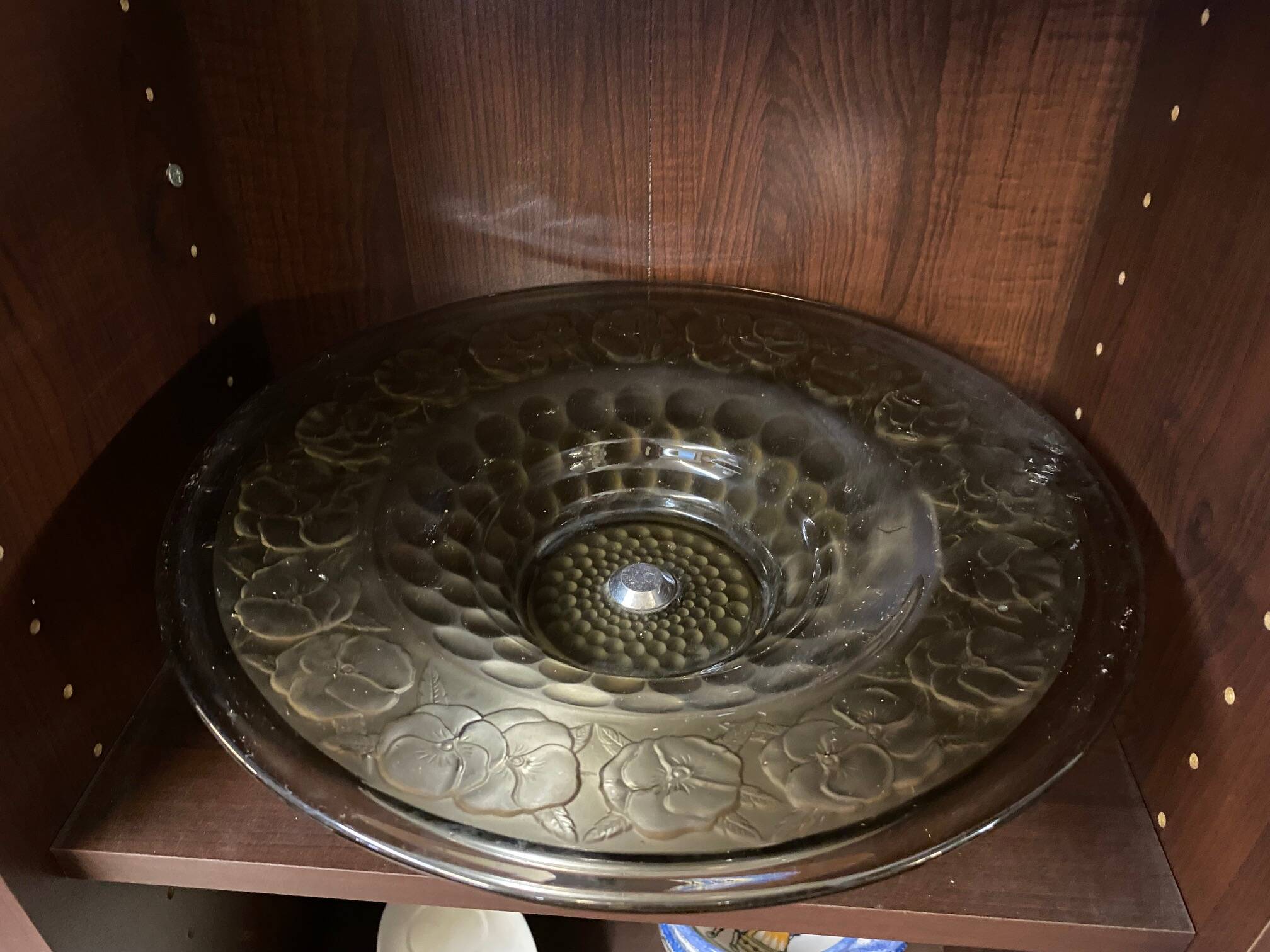 ART DECO FRUIT BOWL SMOKED GLASS PETUNIAS DECOR CHROME FOOT ROUND SHAPE