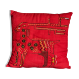 Vintage hand embroidered canvas cushion