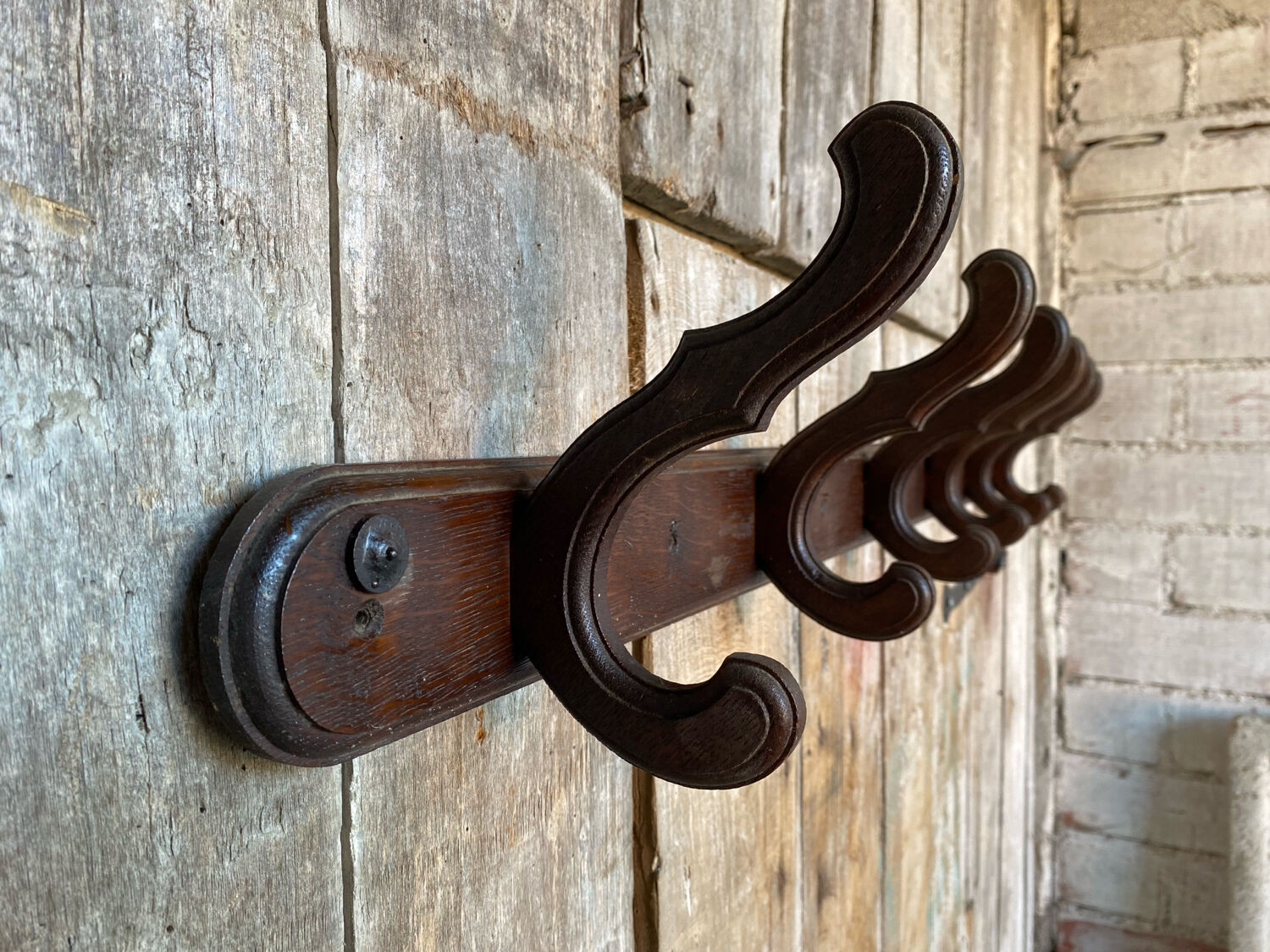 Porte Manteau Vestiaire Mural 6 Patères Bois Courbé Vintage #D740