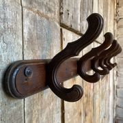 Wall-Mounted Coat Rack with 6 Curved Wooden Hooks Vintage #D740