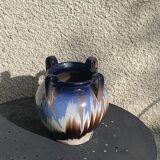 Amphora vase in mixed earth, shades of blue, beige and white, pottery, vintage