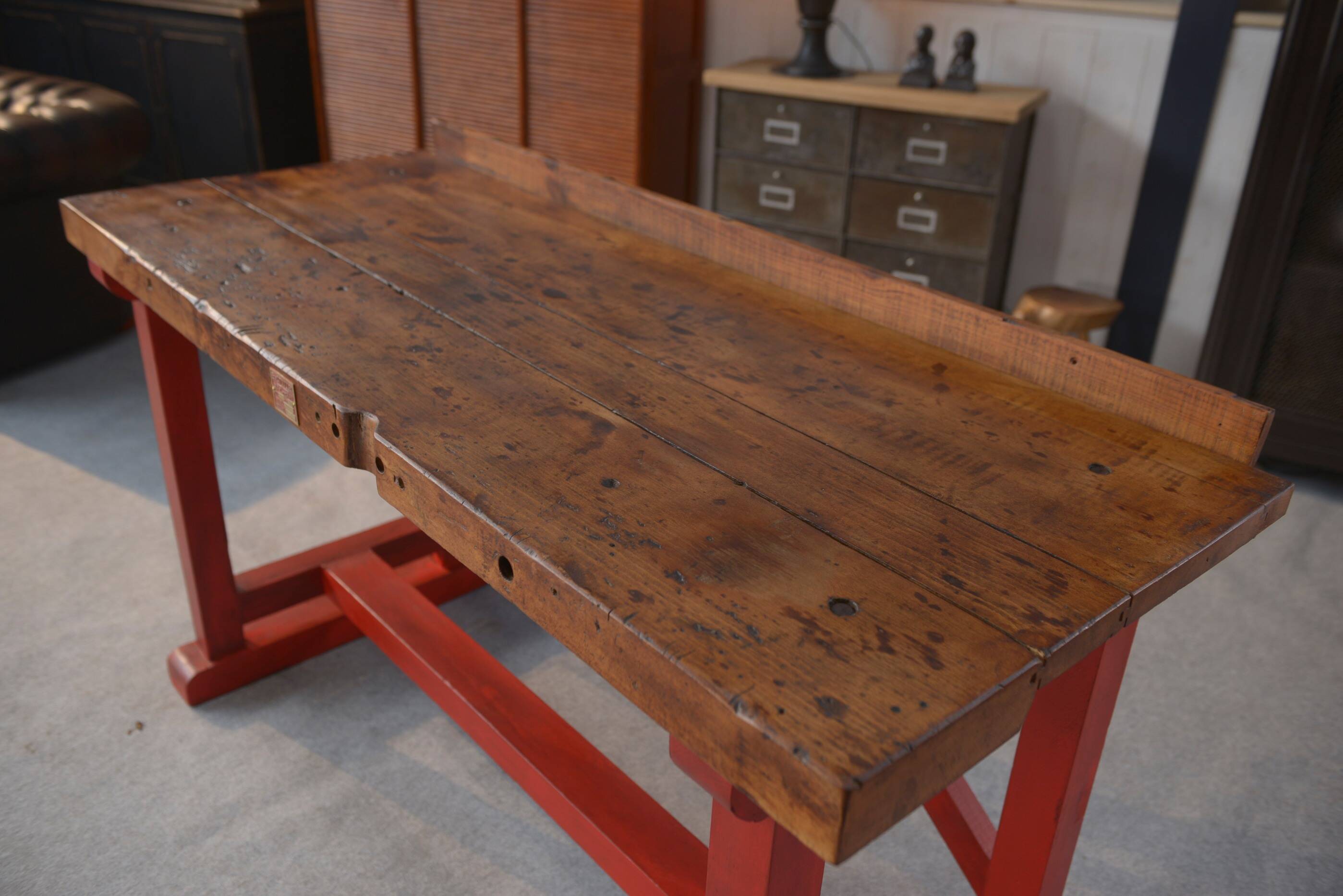 1950's industrial beech workshop workbench
