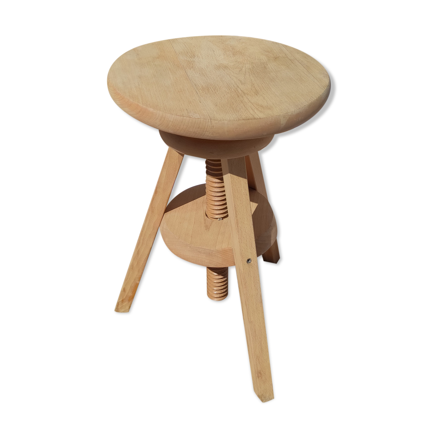 Vintage wooden stool with screws