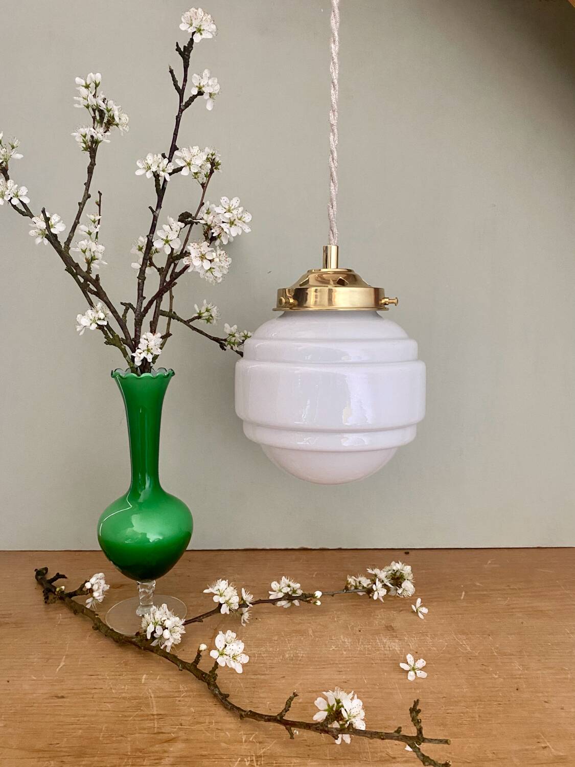 Vintage globe pendant light in white opaline