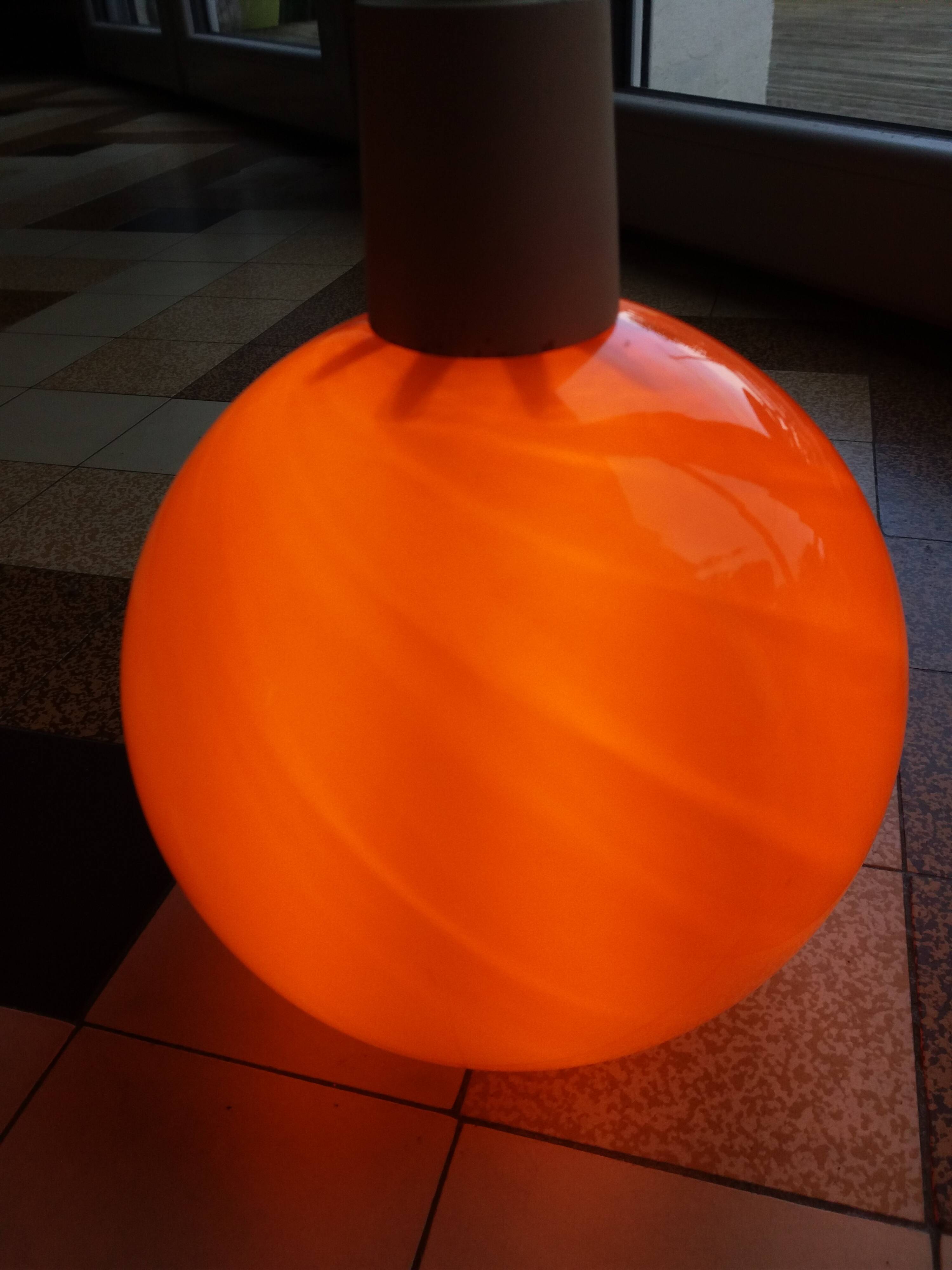 70s space age orange glass globe ball pendant light