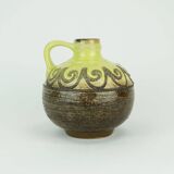 Vase strehla rda fat lava cruche glaçure de lave brune avec modèle jaune 9017