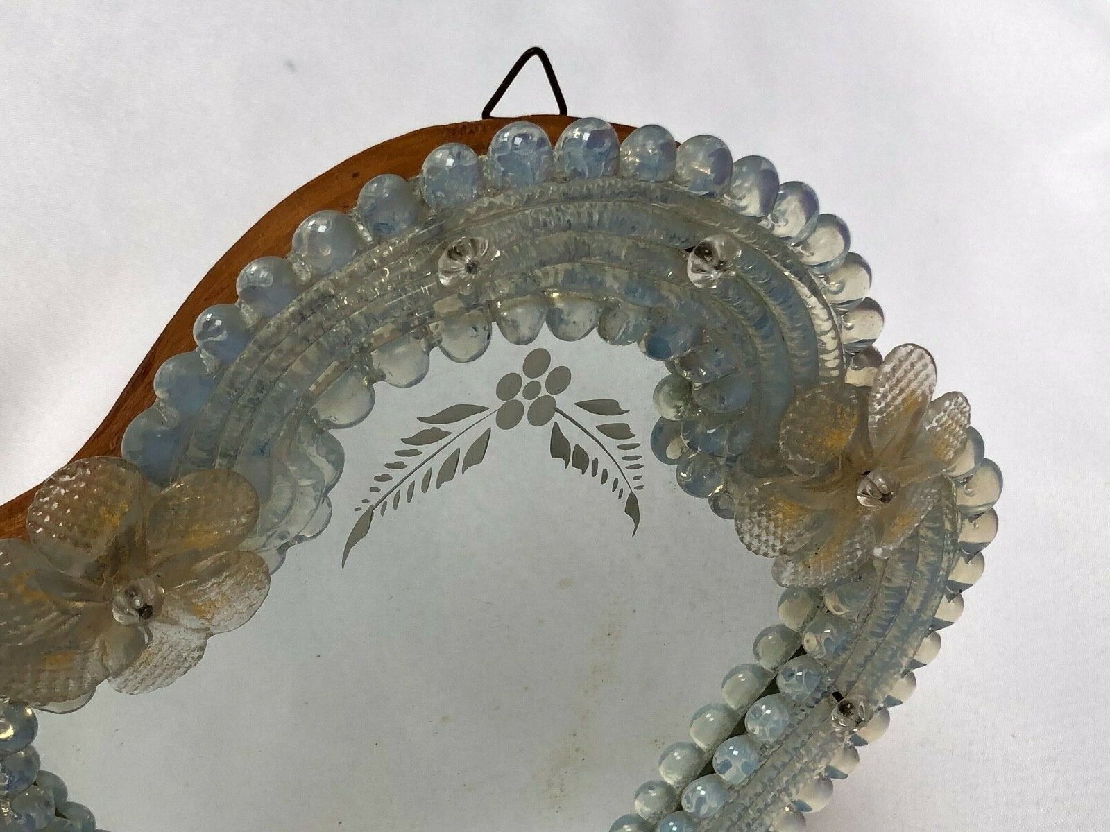 Miroir murano venice 1900 structure bois opalescent stylisées 22x24cm