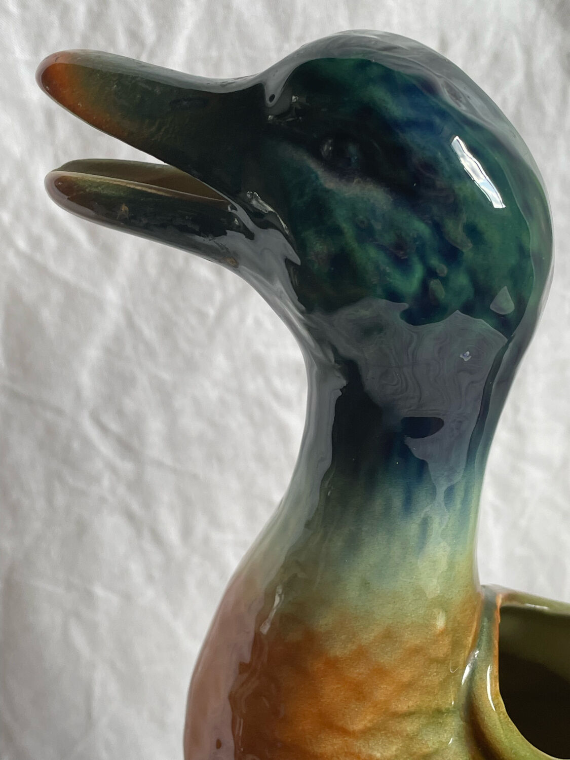 Majolica pitcher Mallard duck, circa 1900s