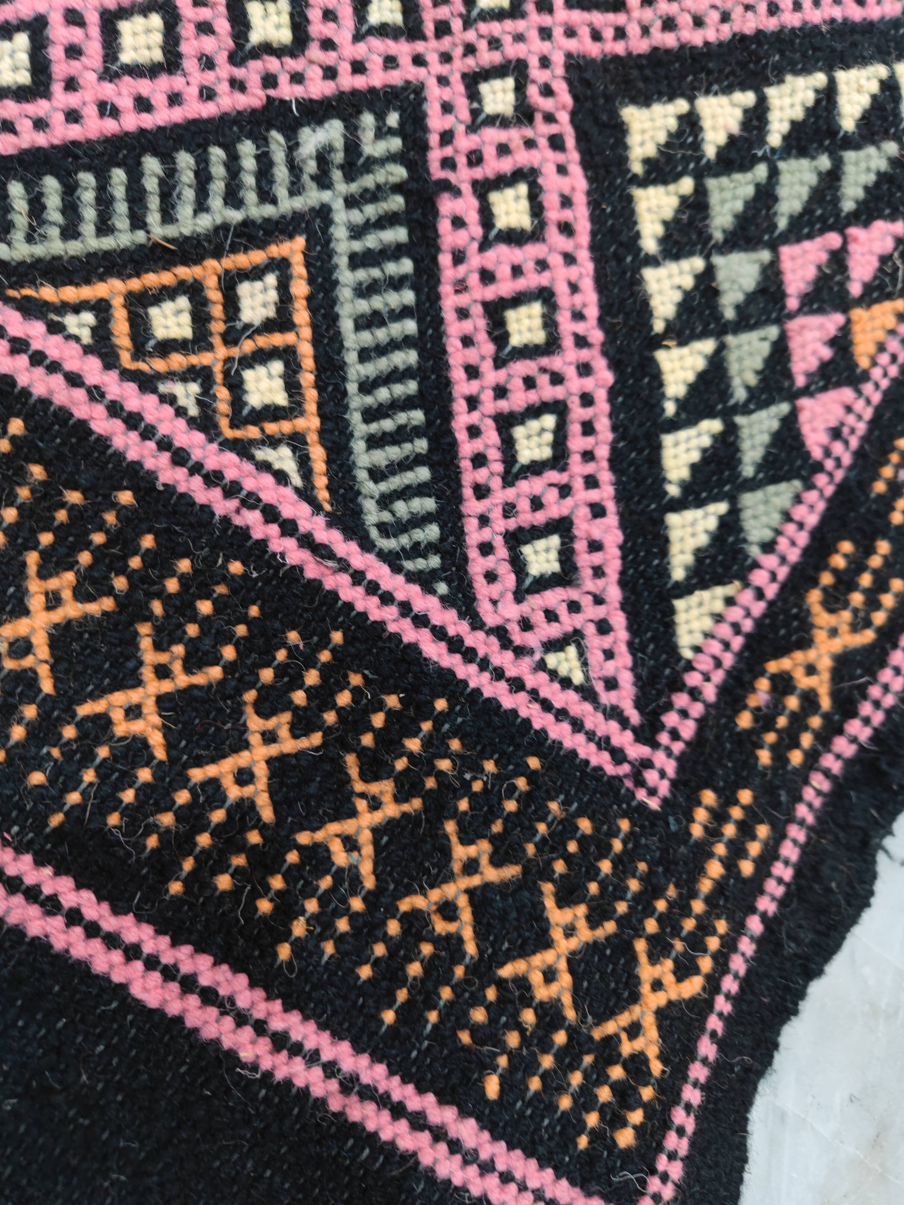 Colorful black margoum rug hand-woven in natural wool