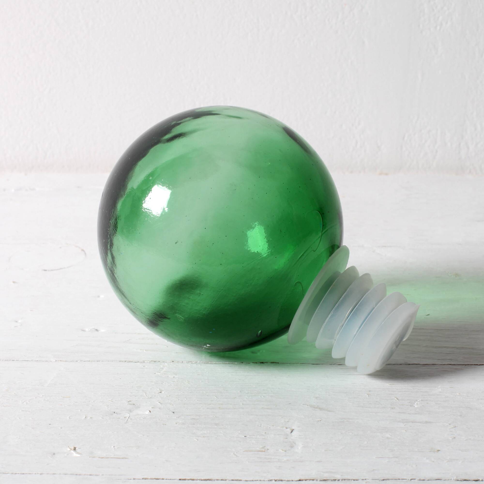 Emerald Green Glass Decanter / Genie Bottle with Stopper / Empoli / 1960s