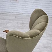 1960s, Danish highback armchair, furniture velour, oak wood.