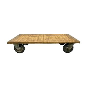 Industrial coffee table on wheels