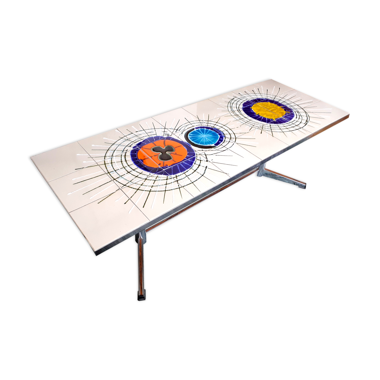 Vintage coffee table 70s ceramic and chrome metal