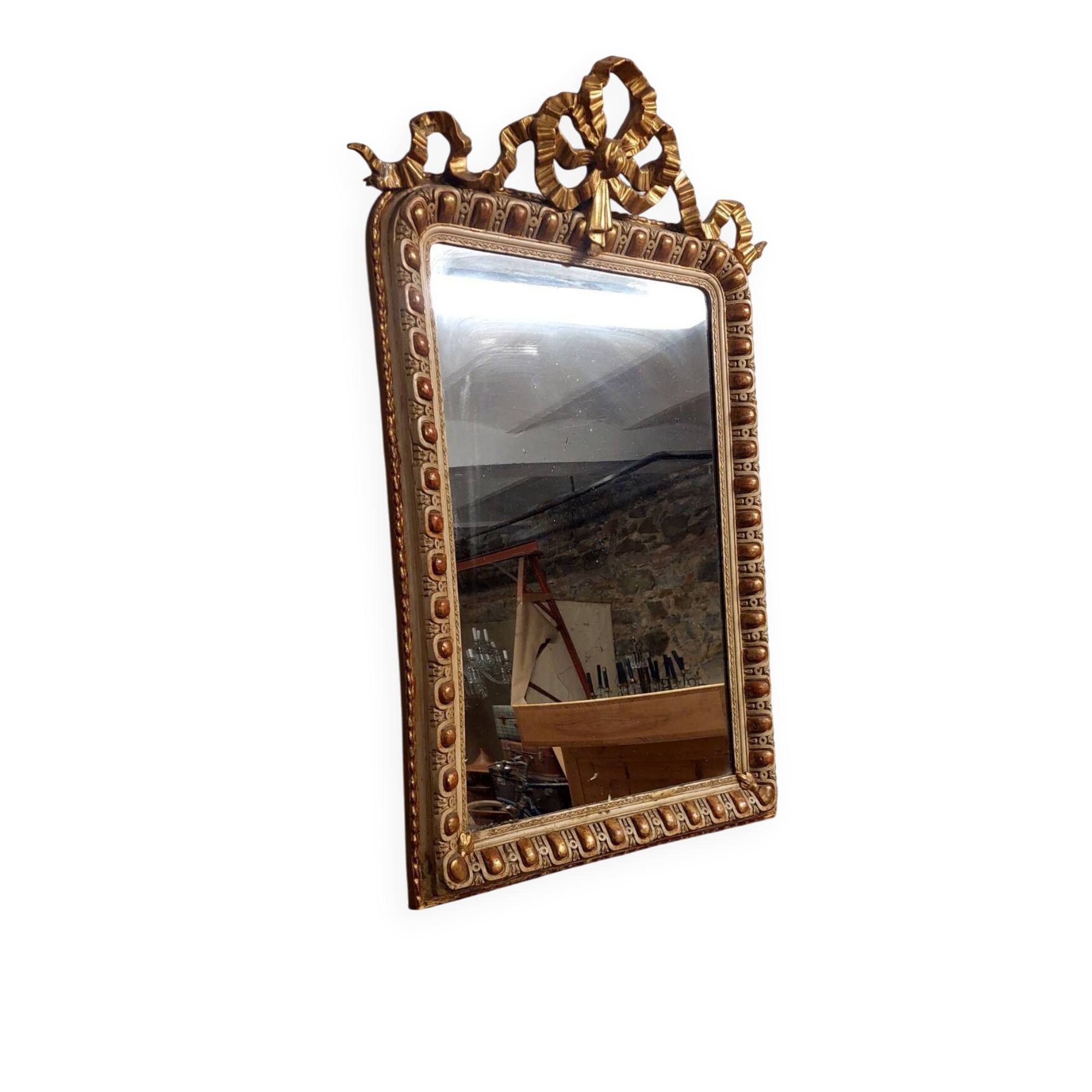 Antique gilded and lacquered mirror, original Napoleon III