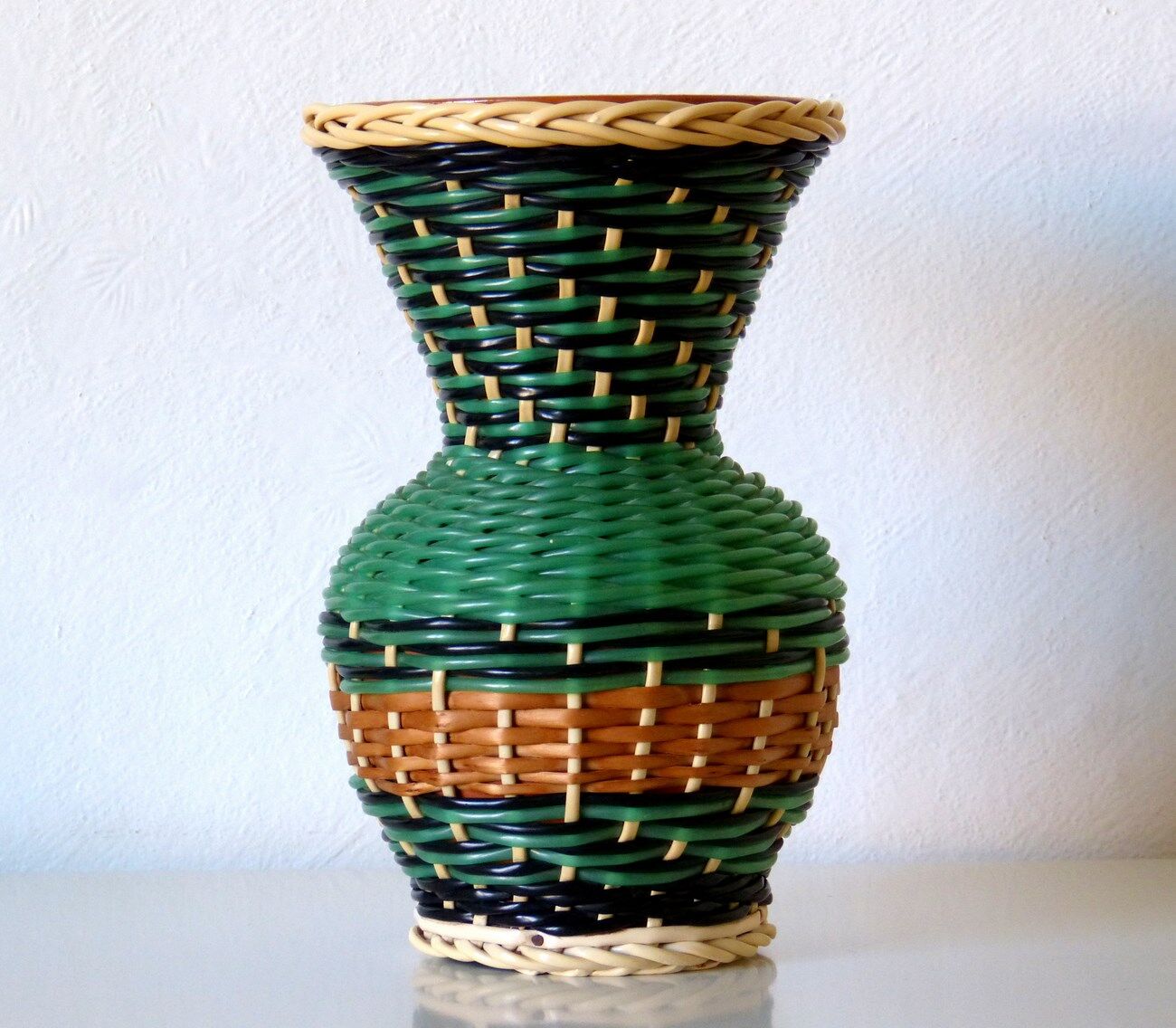 Scoubidou vase & glazed terracotta 50's