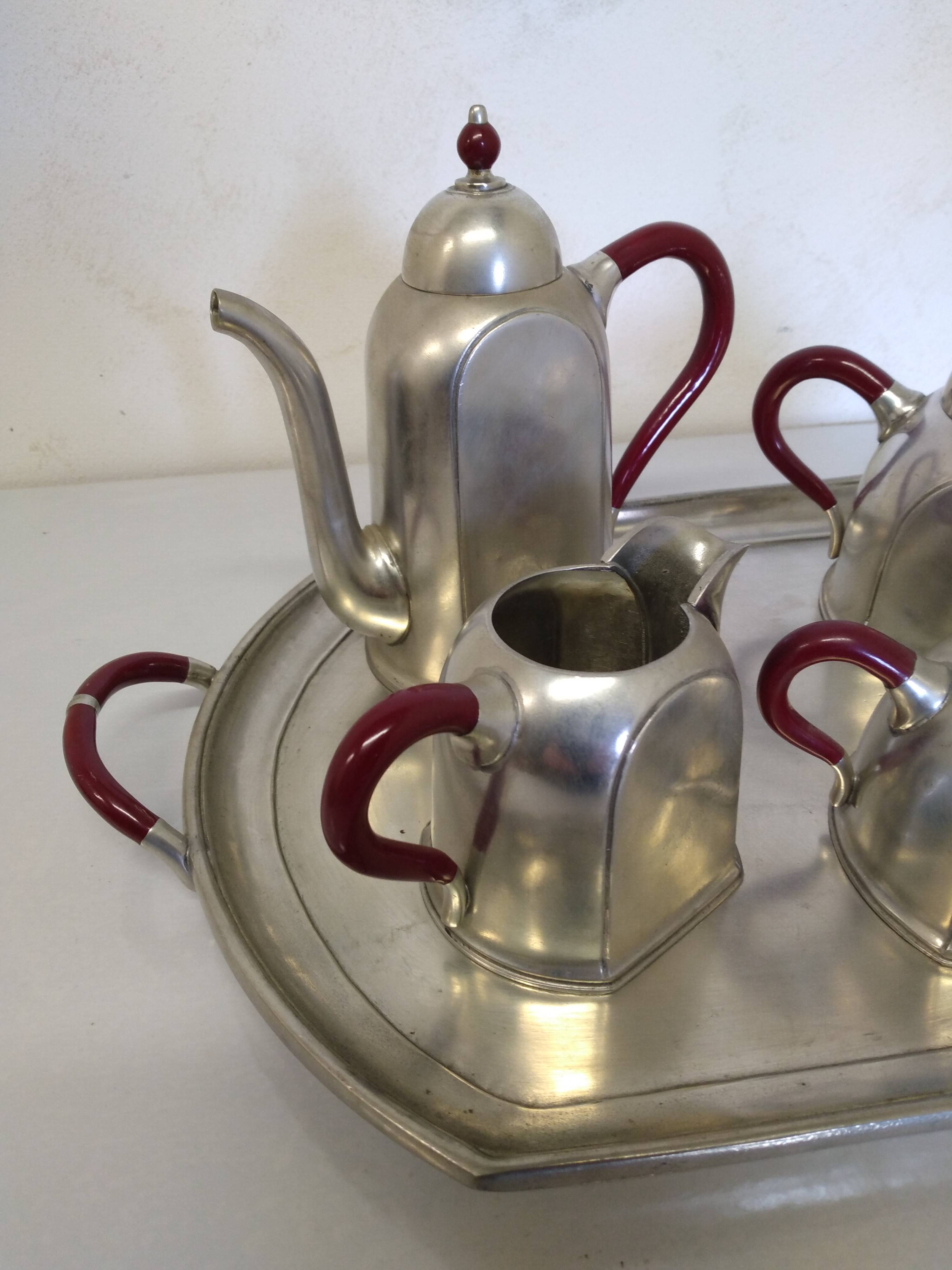 Cosi Tabellini Century 24 Pewter And Red Bakelite Tea And Coffee Service