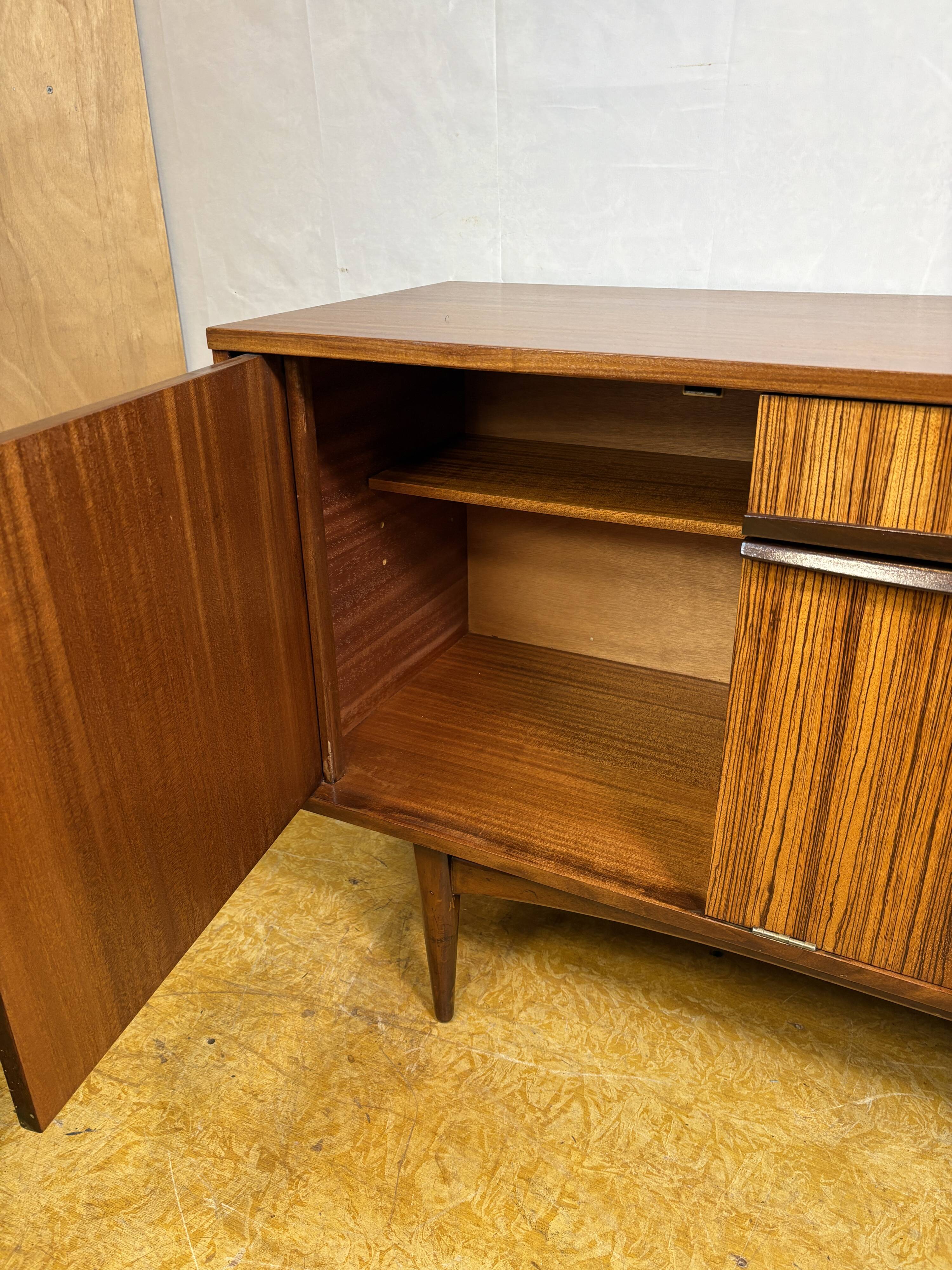 Mid-Century Retro Vintage Teak & Zebrano Wood Sideboard by Elliots of Newbu
