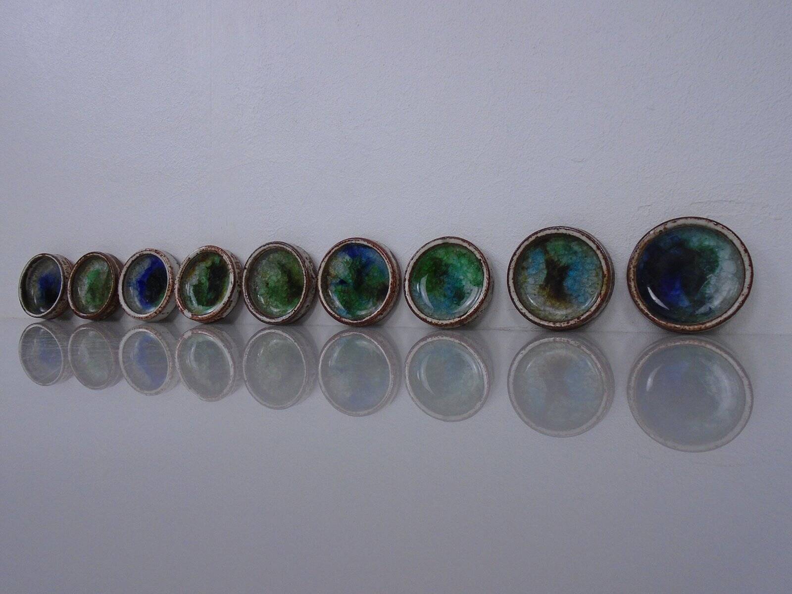 Danish Studio Ceramic Bowls by Jim & Henny Waldorff for Svaneke, 1960s, Set of 9