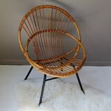 Vintage rattan shell armchair