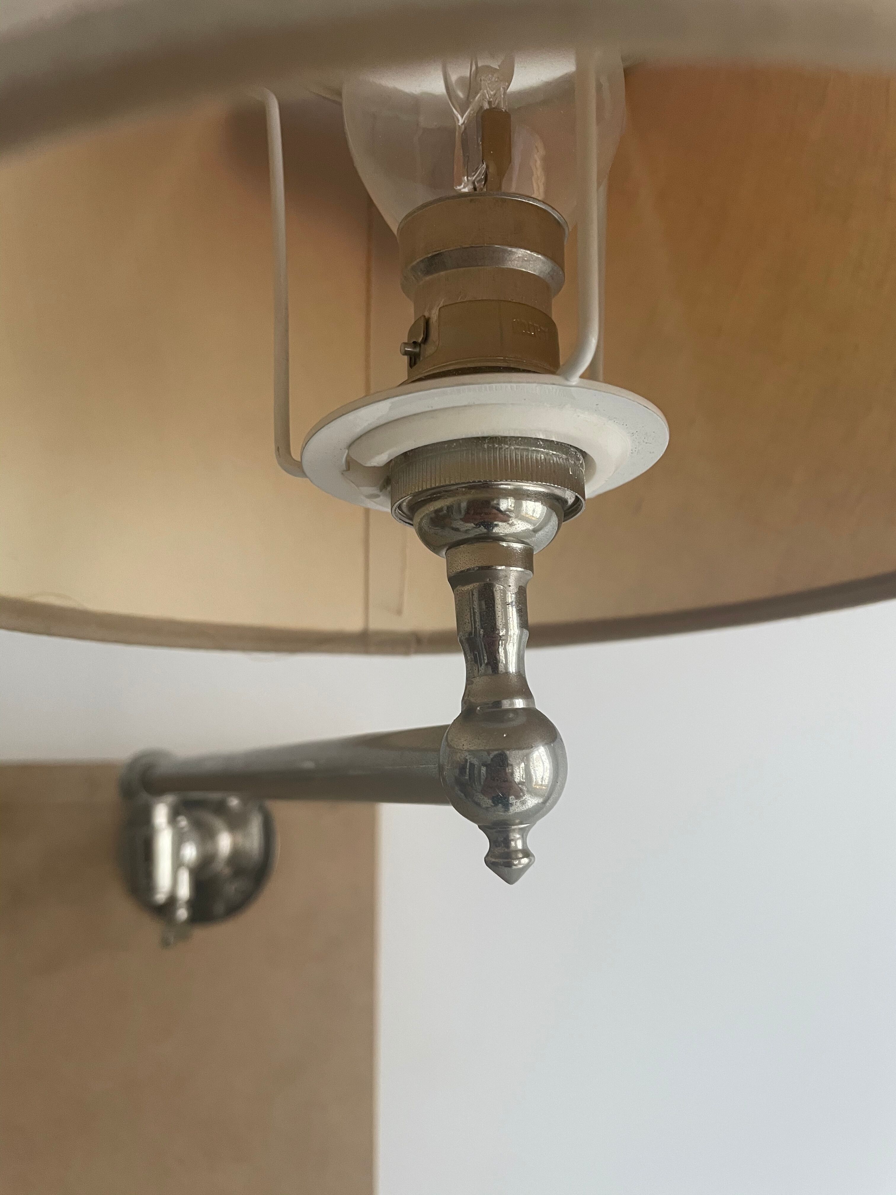 Pair of vintage, Art Deco chrome and beige adjustable wall lamps