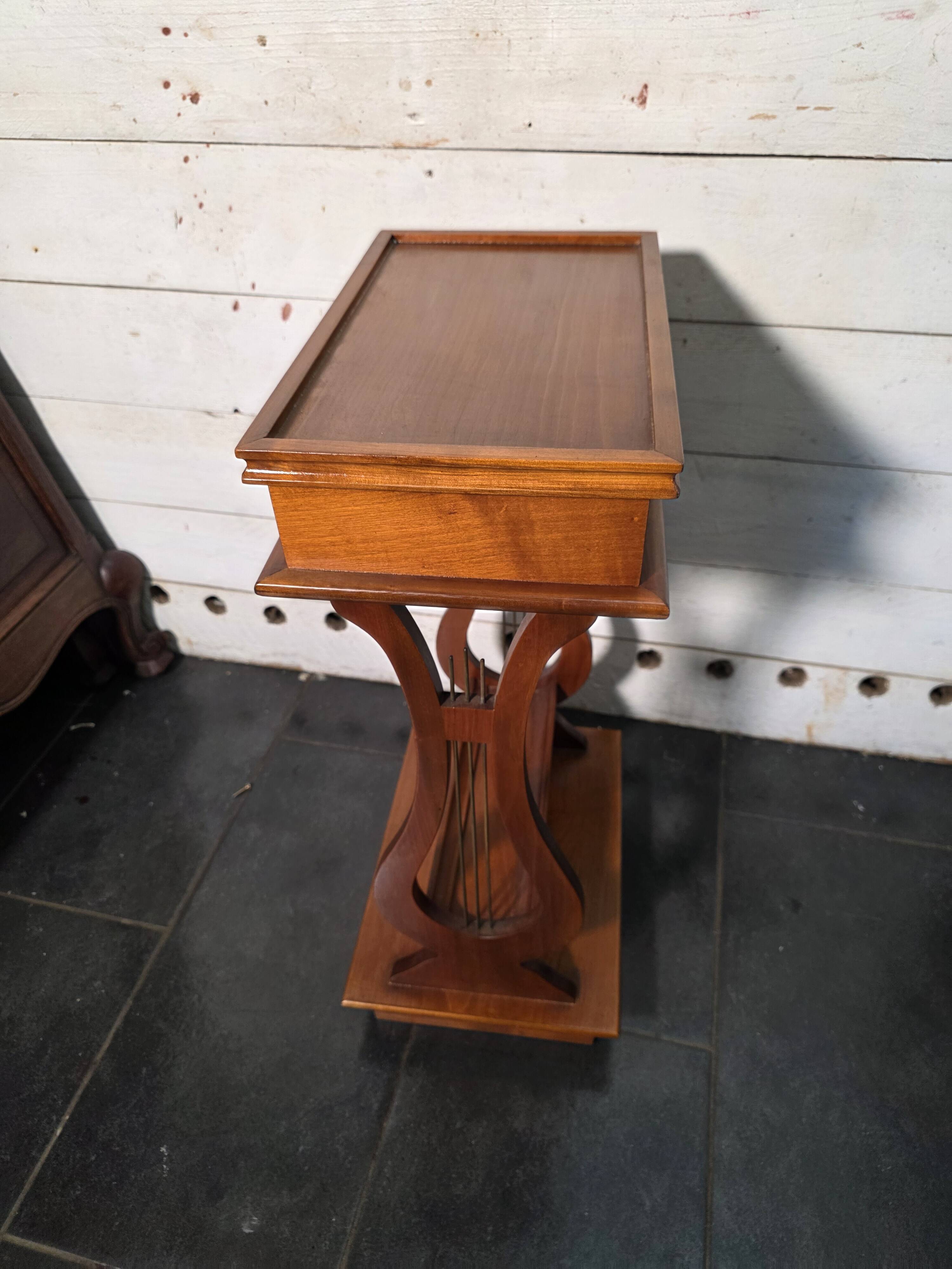 Lyre bedside table in solid cherry wood