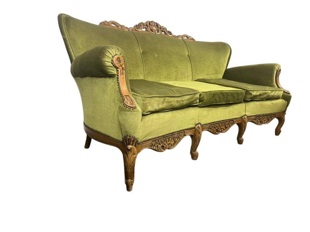 Vintage green baroque sofa / three-seater / sofa