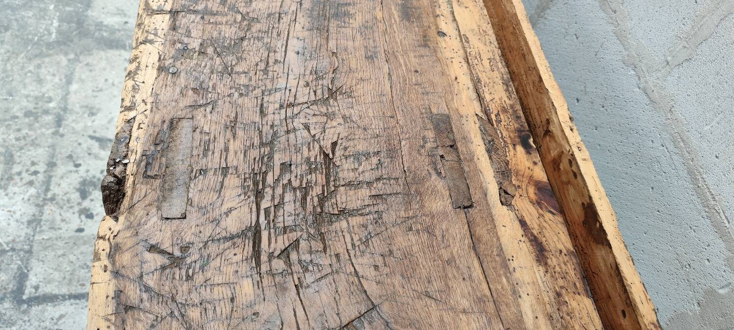 Old oak workbench cabinet with 1 door and 4 drawers