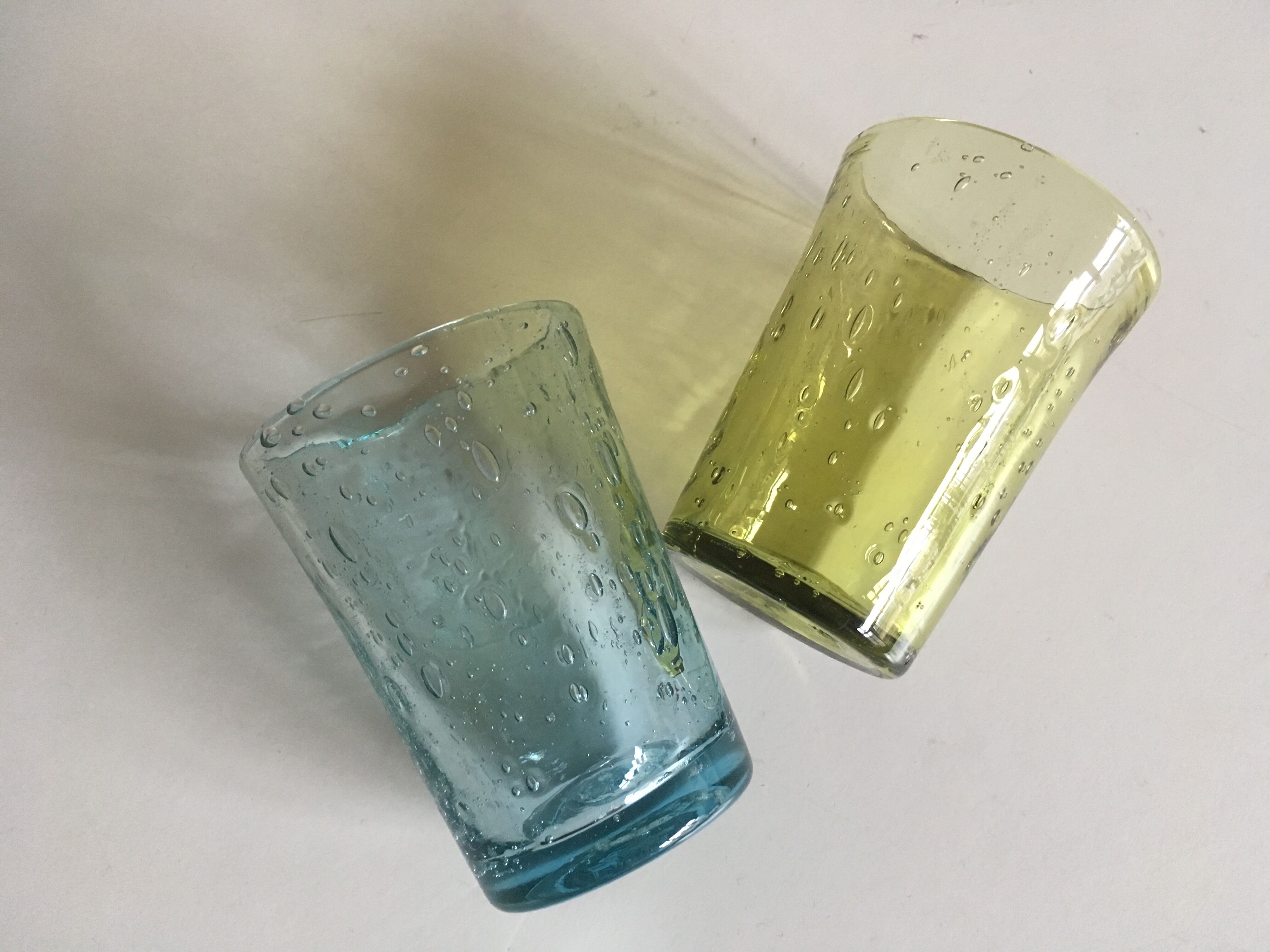 Pair bubble Biot glass shots