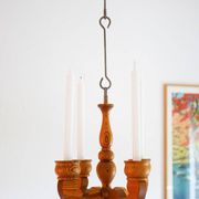 Rustic wooden pendant chandelier candleholder from Smålandsslöjd, Sweden, 1975