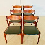 Danish vintage Arne Wahl Iversen teak and leather dining chairs model 26 - 1960s