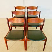 Danish vintage Arne Wahl Iversen teak and leather dining chairs model 26 - 1960s