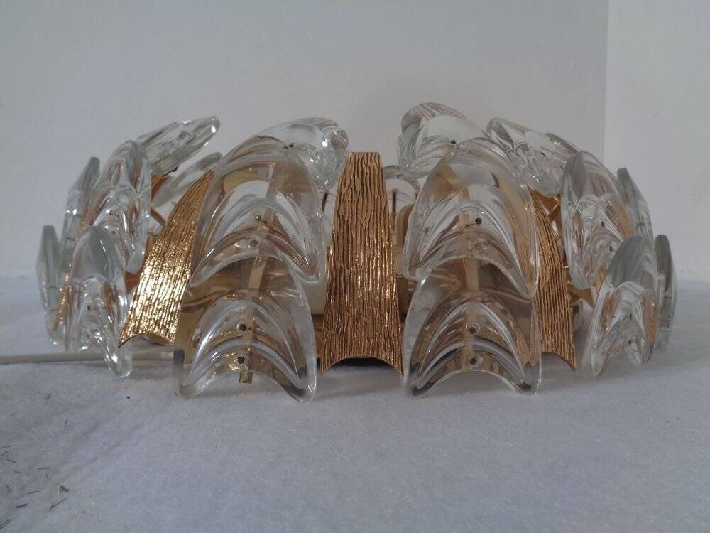 Large gilded brass and crystal glass ceiling lamp by Ernst Palme for Palwa, 1960s