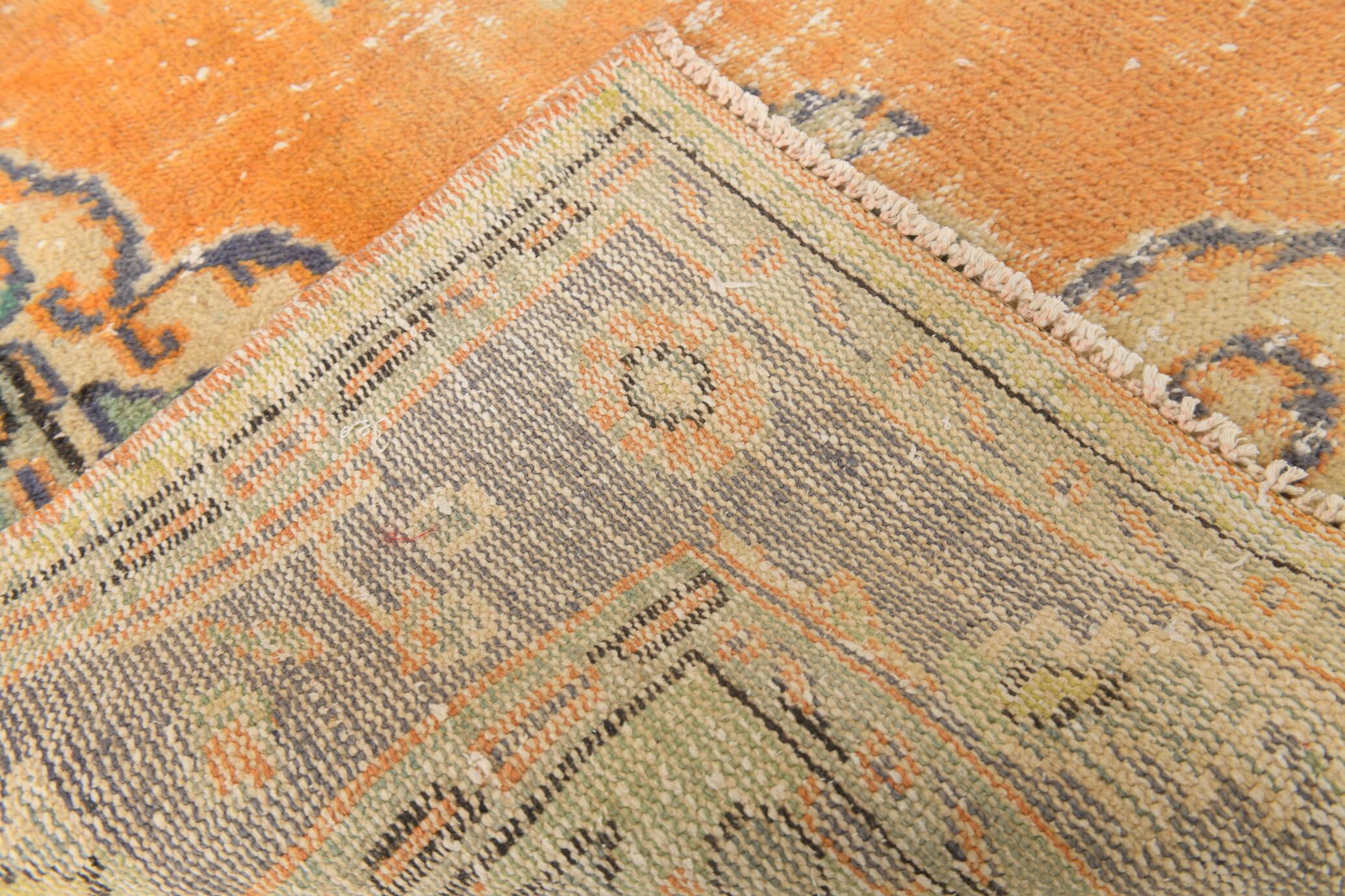 6x9 Pumpkin Orange Turkish Vintage Rug, 187x271 Cm