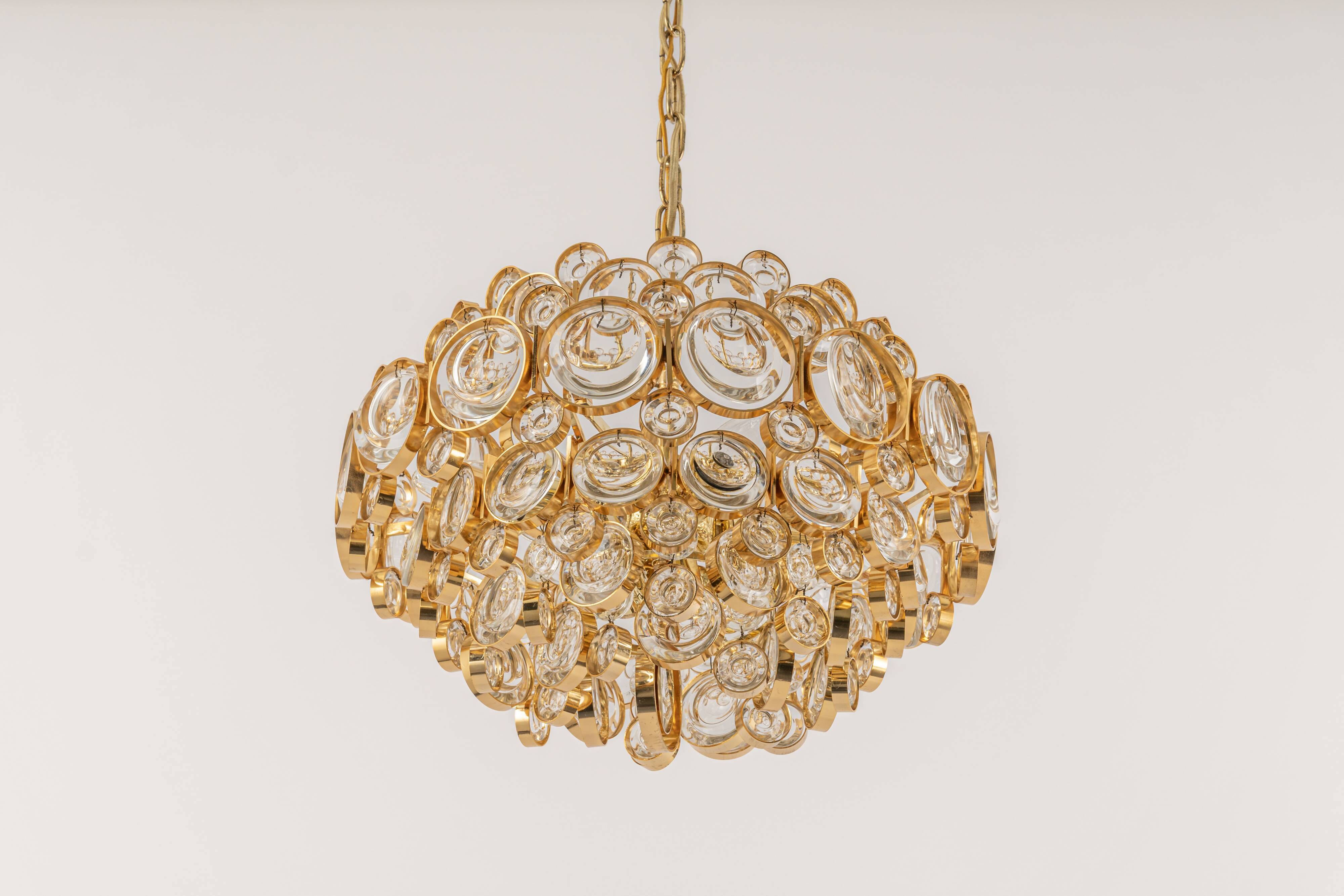 Gilt brass chandelier, design by Palwa, Germany, 1970s