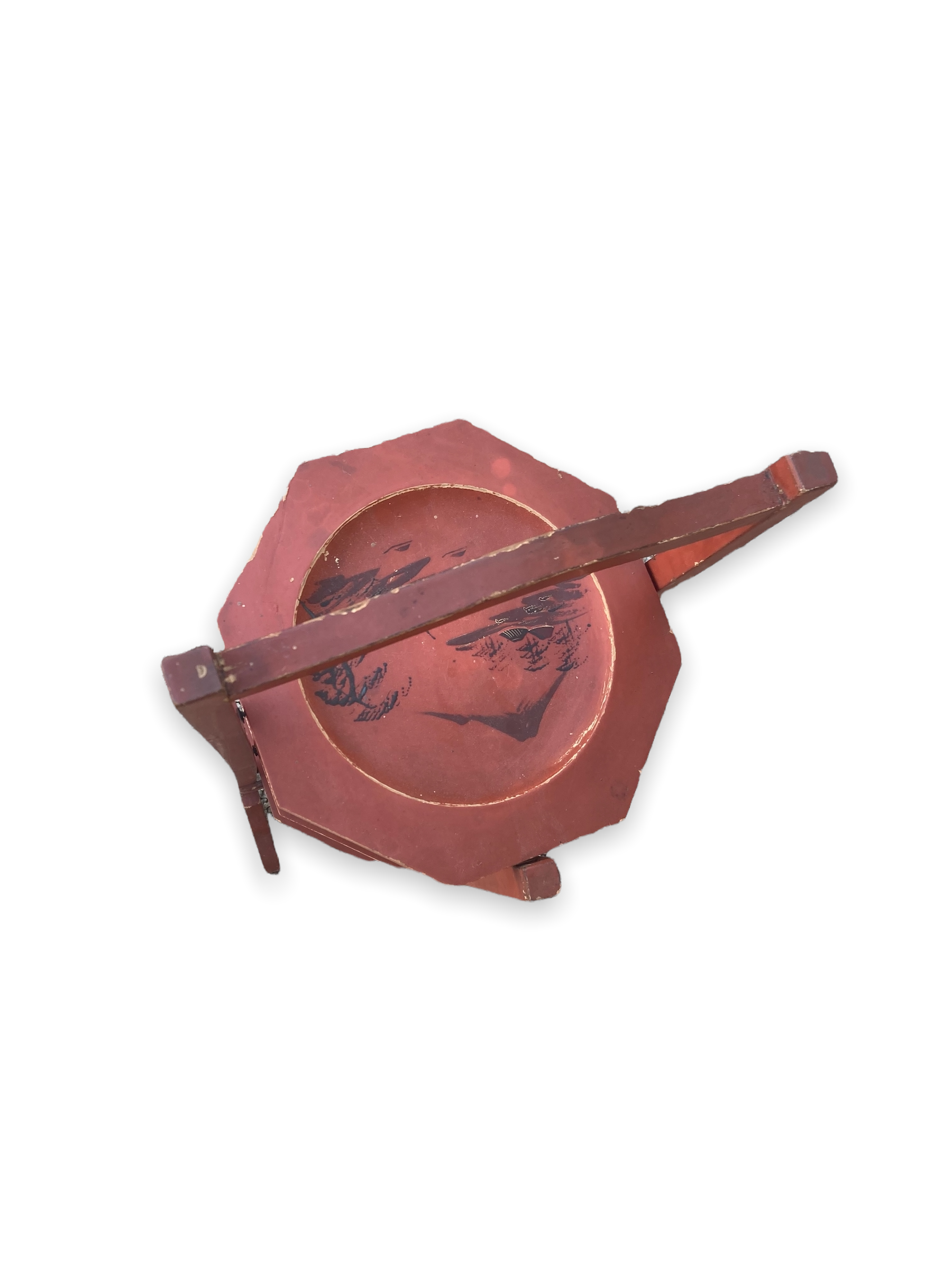 Chinese folding pedestal table in red lacquered wood