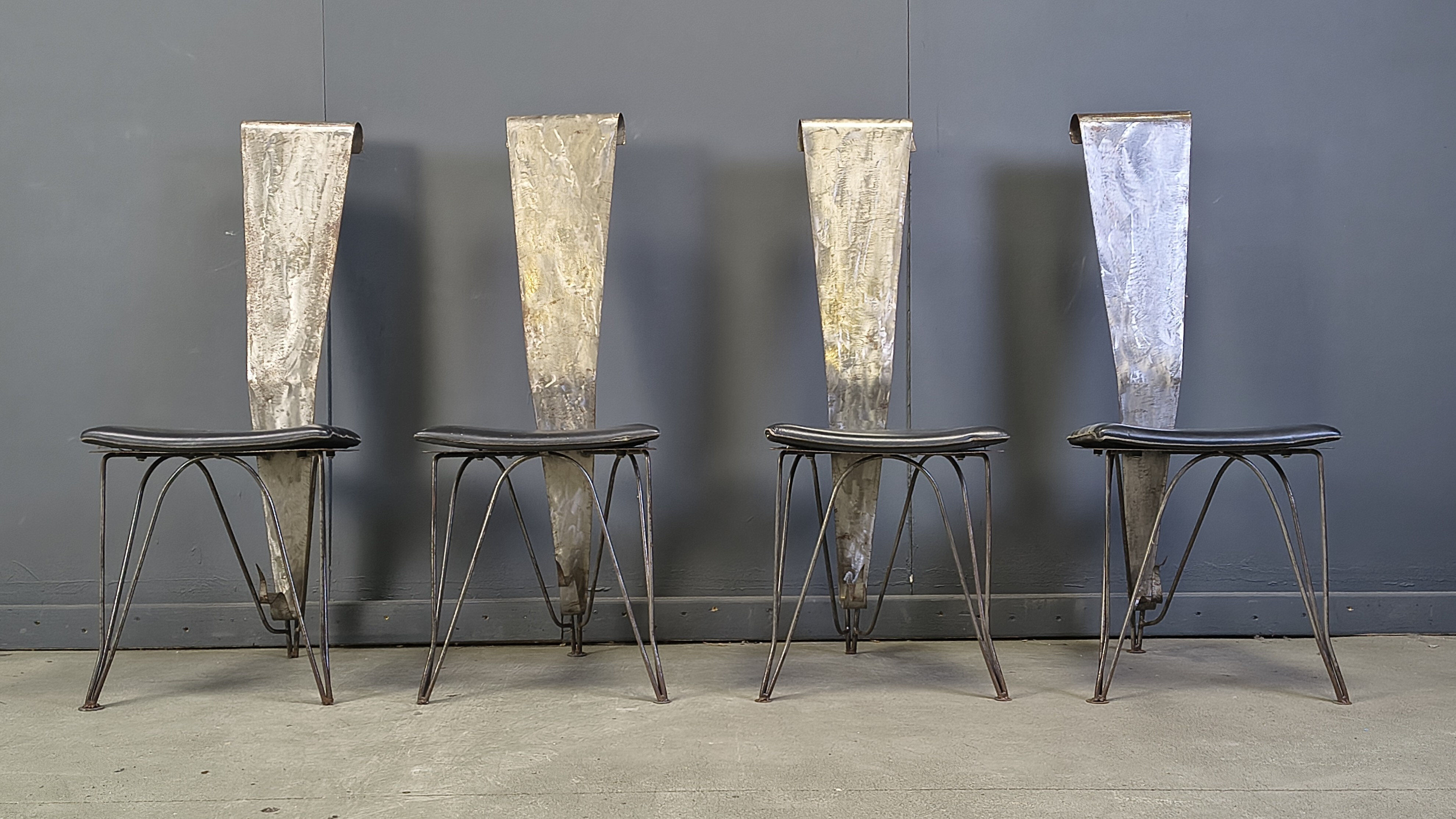 Hand crafted steel and stone dining set, 1970s