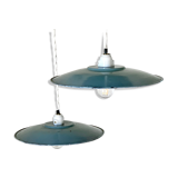 Duo of hanging lamp bistro sheet enamelled sheet metal