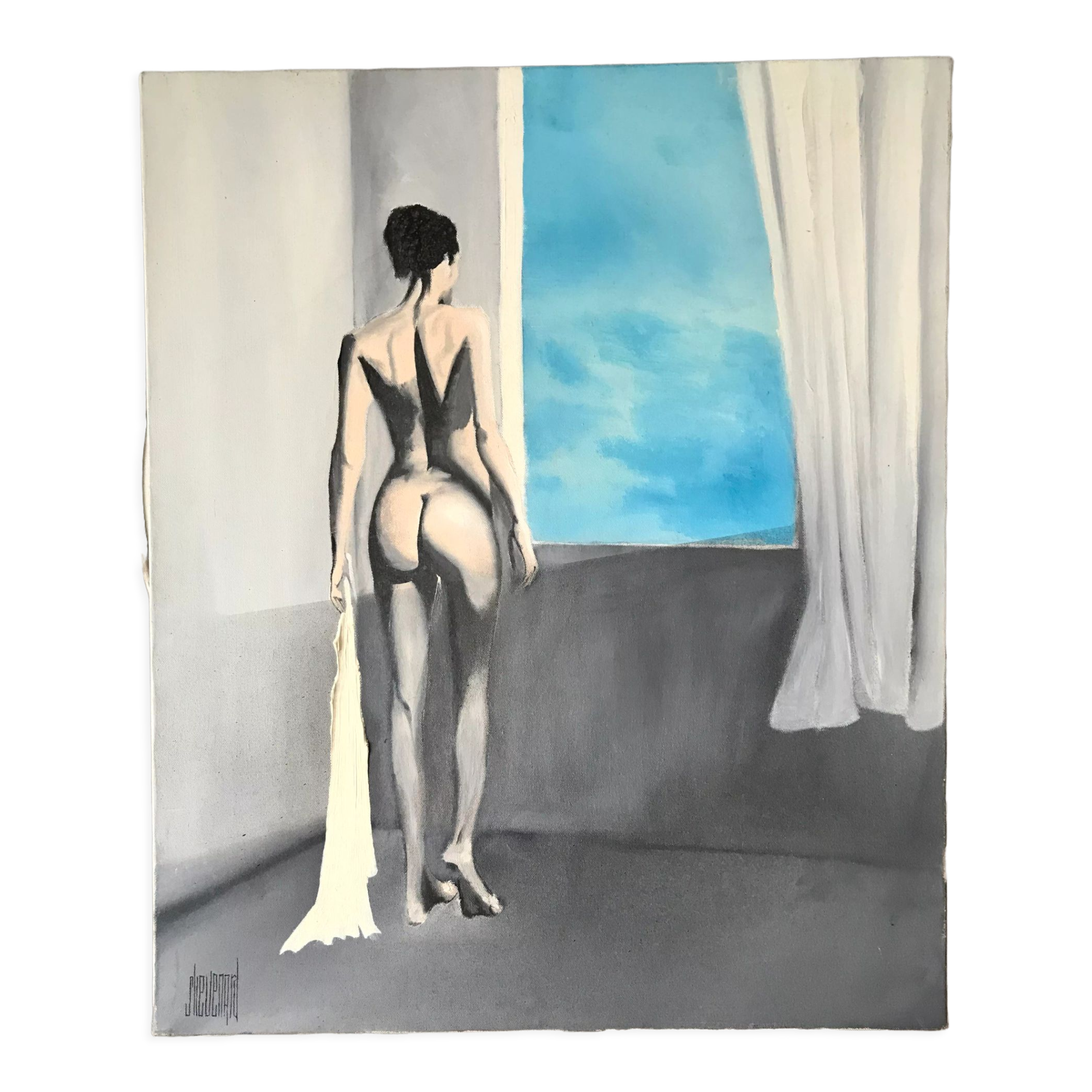 Oil on canvas vintage nude woman