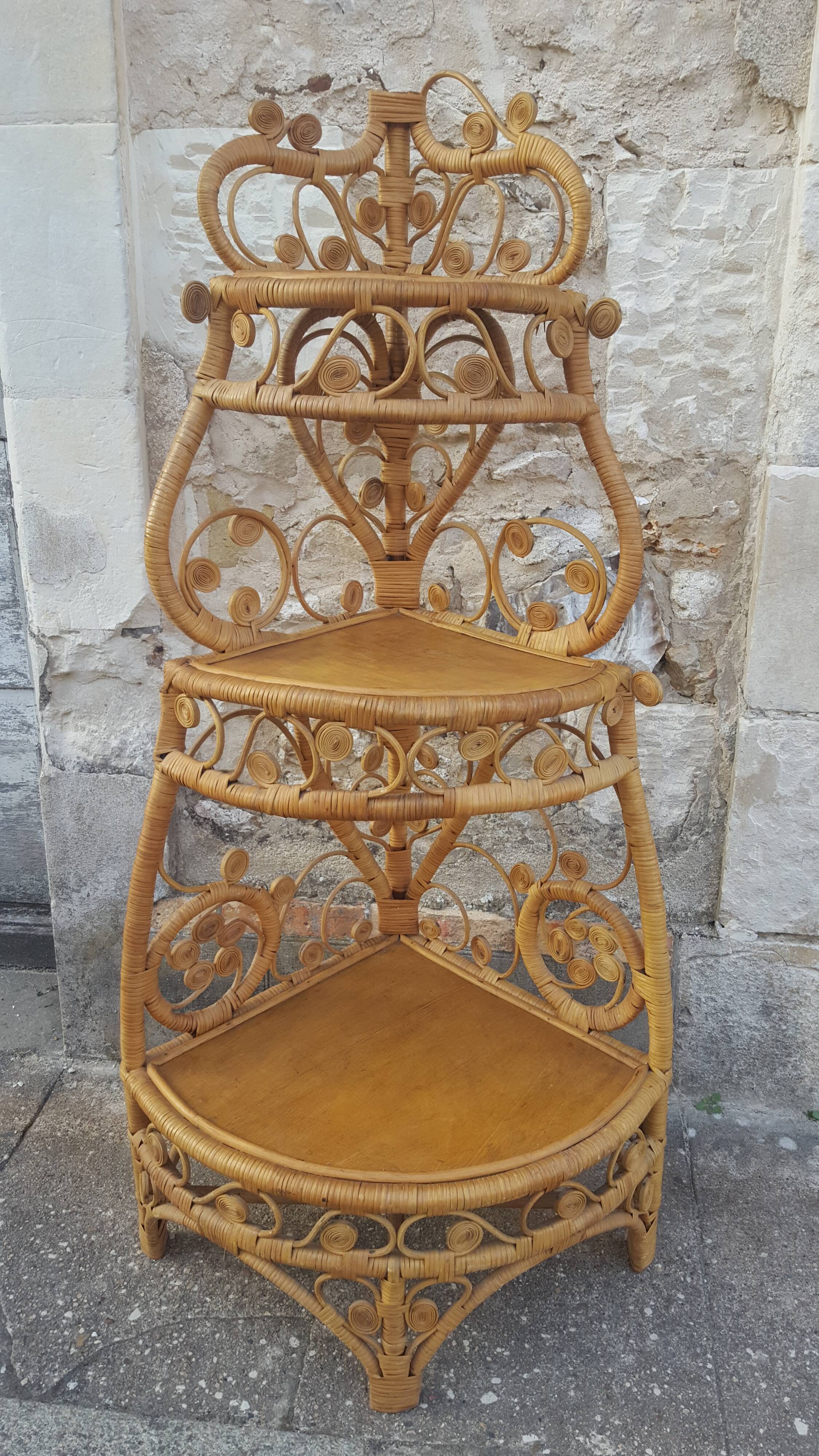 Vintage rattan notch shelf