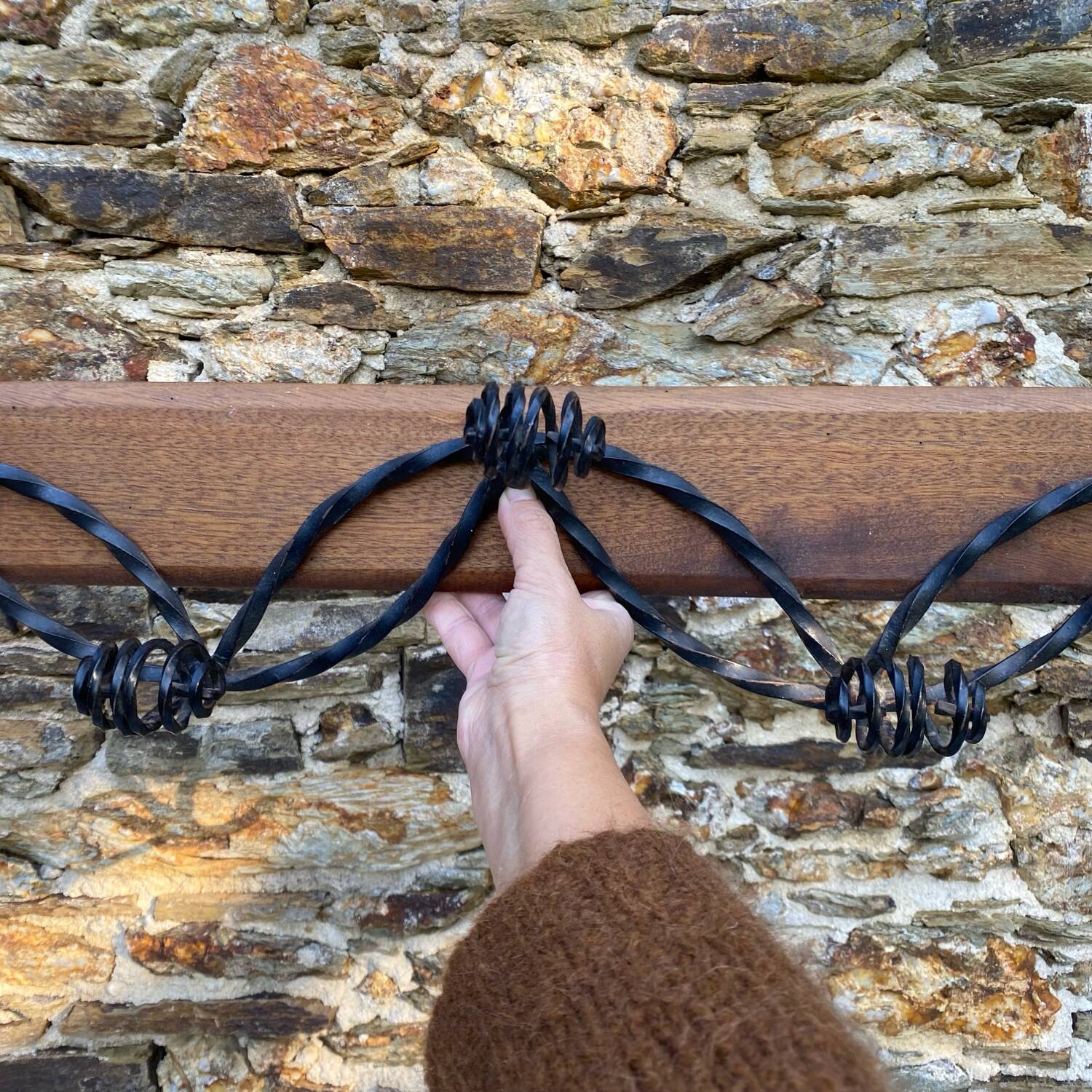 1950s metal and wood coat rack