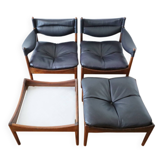 2 Fauteuils - 1 Ottoman - 1 Table basse - Kristian VEDEL - Entièrement restauré