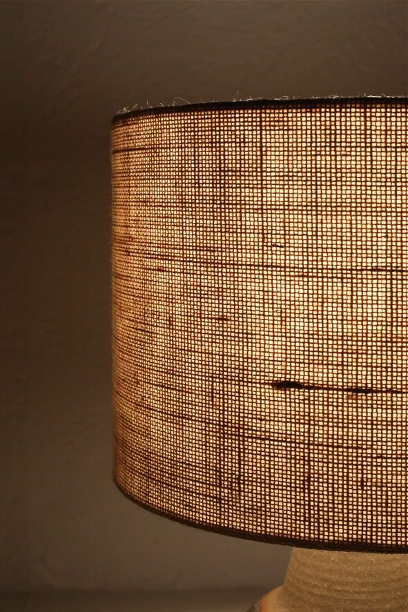 Handmade Søholm / Einar Johansen ceramic table lamp with jute lampshade / Mid-century Danish modern design / 1960s / 1970s