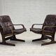 Fauteuil scandinave en cuir marron, années 1970