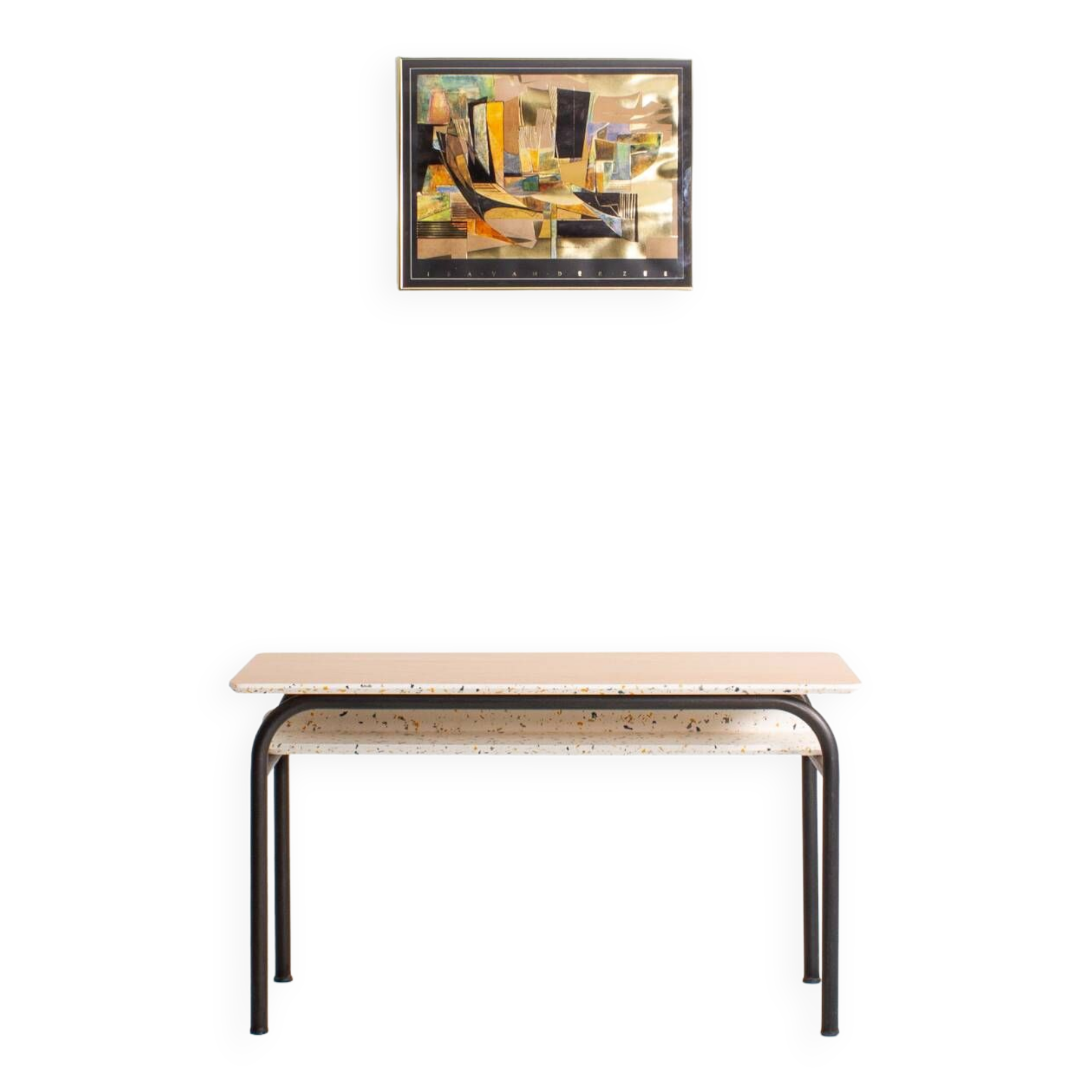 Children's metal desk completely redesigned with terrazzo imitation and a beech top