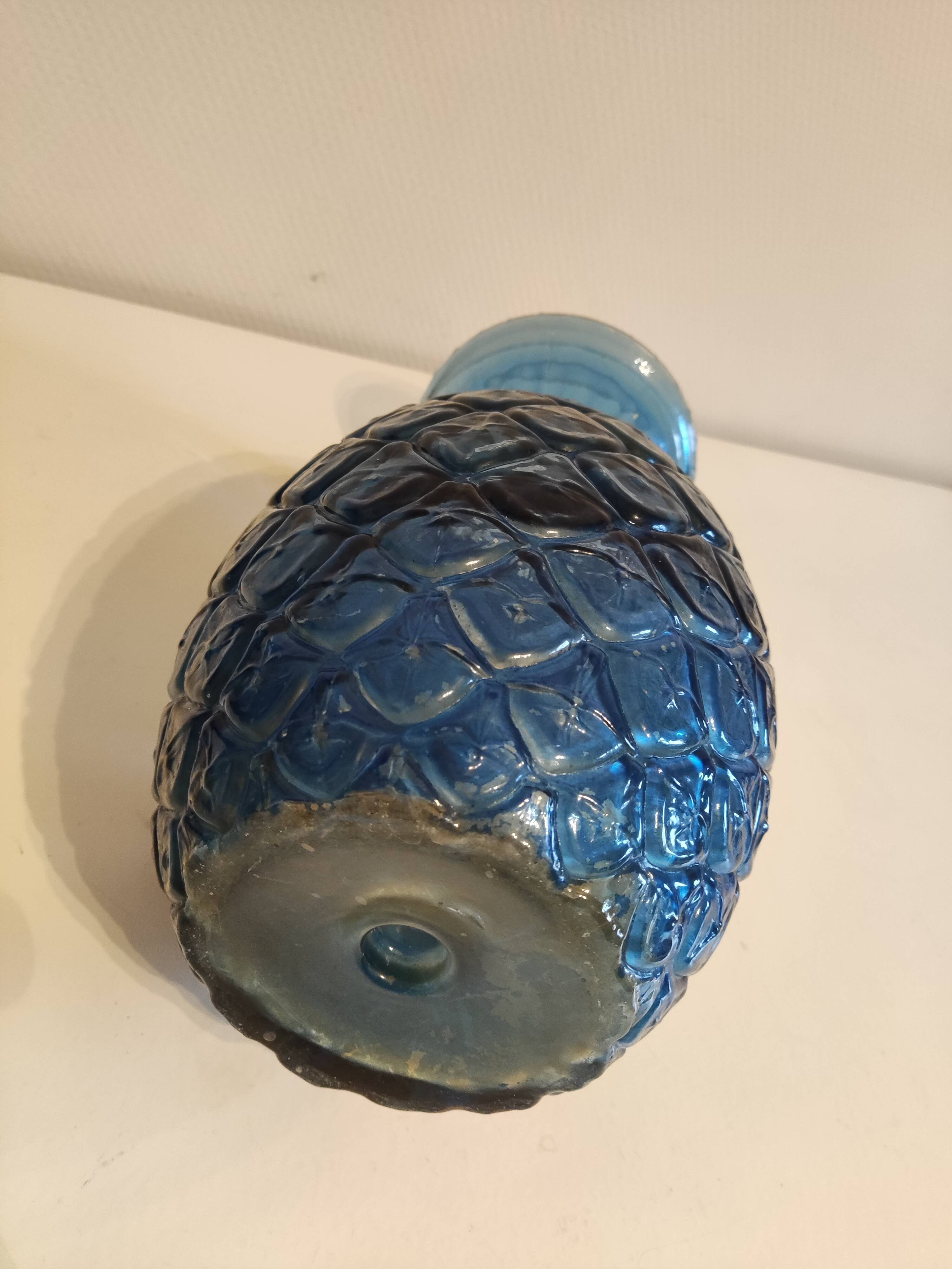 Blue glass pineapple vase
