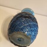Vase ananas en verre bleu