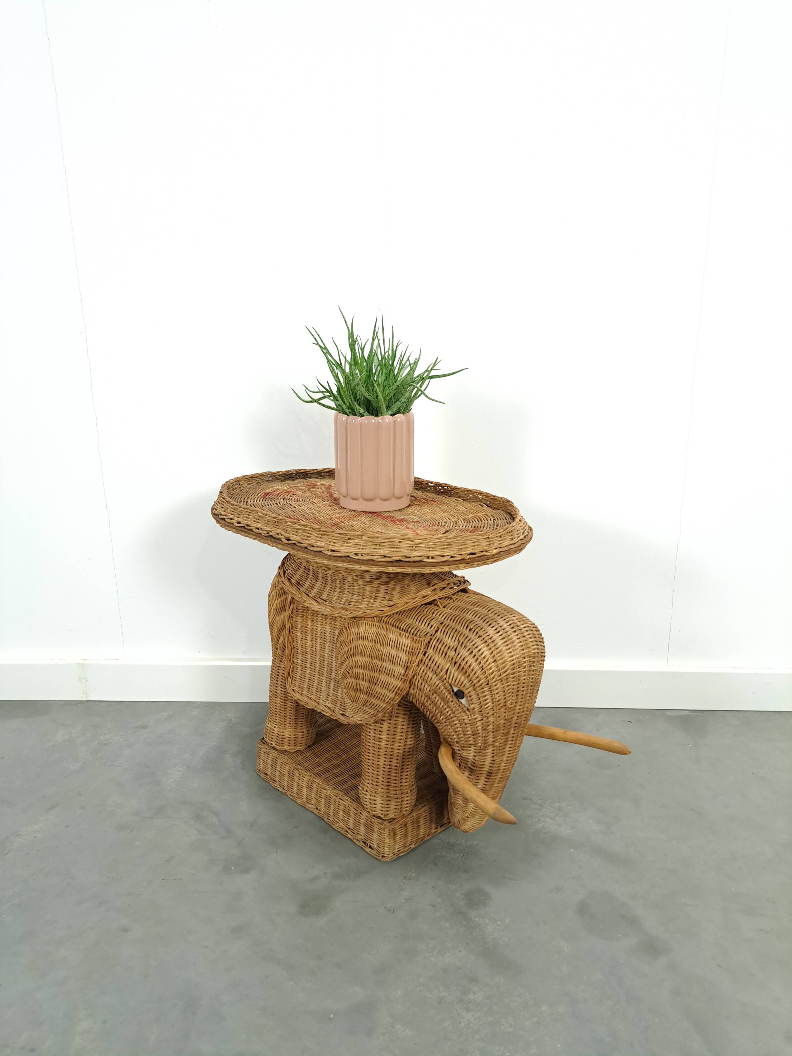 Rattan elephant table vintage side table
