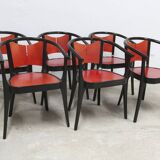 Set of 6 Baumann Diese model armchairs, Pagnon Pelhaître design, Wenge and red color