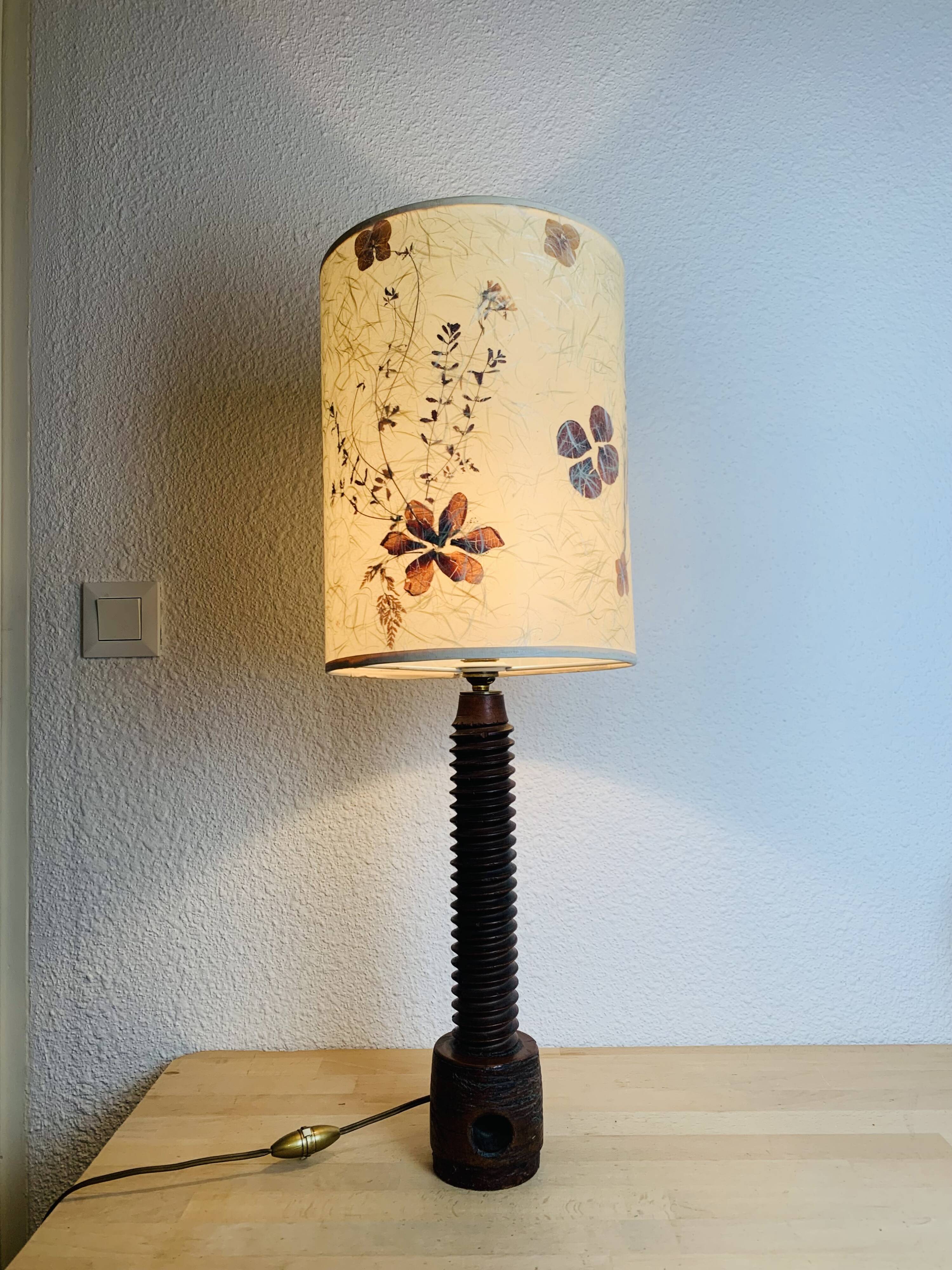 Brutalist folk art lamp 73 cm, turned wood