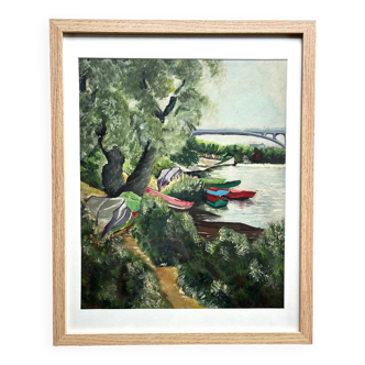 Été sur La Marne, huile sur carton, M. Tassart 1964